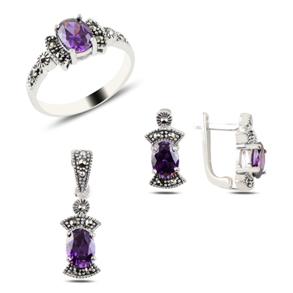 Resim Markazit & Zirkon Taşlı Gümüş Bayan Set