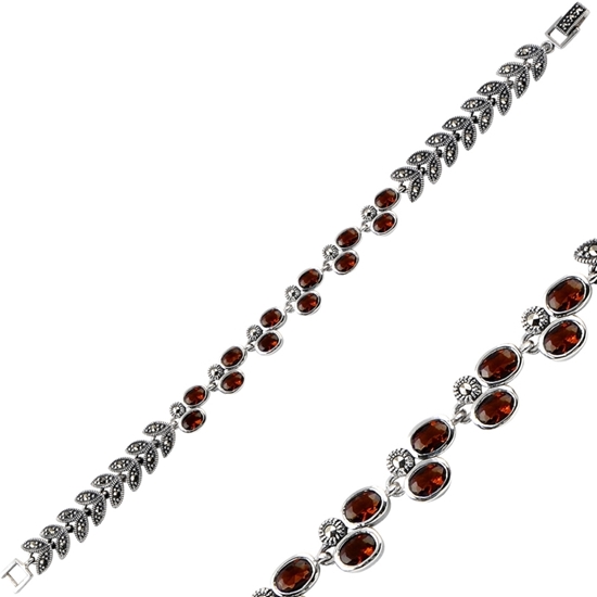 Ürün resmi: Garnet Zirkon & Markazit Taşlı Gümüş Bayan Bileklik