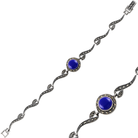 Ürün resmi: Lapis Lazuli & Markazit Taşlı Gümüş Bayan Bileklik