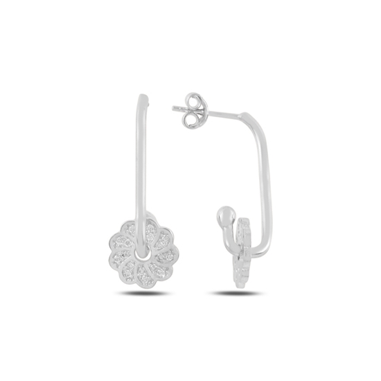 Ürün resmi: Rodyum Kaplama Çiçek Zirkon Taşlı Gümüş Küpe