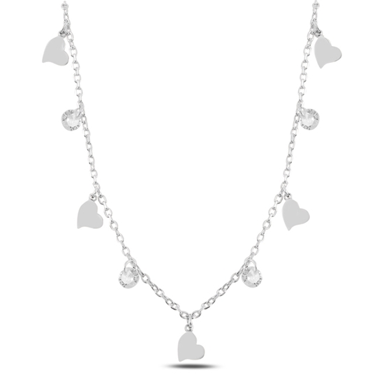 Ürün resmi: Rodyum Kaplama Sallantılı Kalp & Zirkon Taşlı Gümüş Bayan Kolye