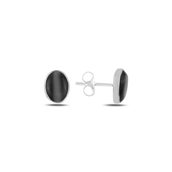 Ürün resmi: Oval Siyah Kedi Gözü Taşlı Gümüş Küpe