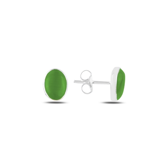 Ürün resmi: Oval Yeşil Kedi Gözü Taşlı Gümüş Küpe