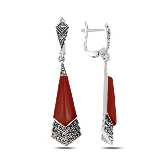 Ürün resmi: Markazit & Kırmızı Akik Taşlı Gümüş Sallantılı Küpe