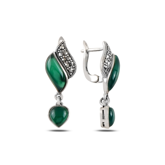 Ürün resmi: Markazit & Yeşil Akik Taşlı Gümüş Sallantılı Küpe