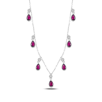 Resim Yakut Zirkon (Pembe) Damla Zirkon Taşlı Sallantılı Gümüş Bayan Kolye