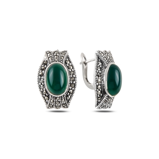 Ürün resmi: Yeşil Akik & Markazit Taşlı Gümüş J Küpe