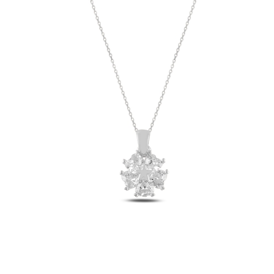 Ürün resmi: Rodyum Kaplama Kalp Zirkon Taşlı Çiçek & Yıldız Gümüş Bayan Kolye