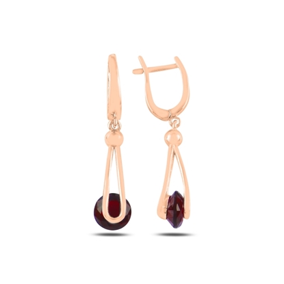 Resim Rose Kaplama Garnet Zirkon Taşlı Gümüş Sallantılı Küpe