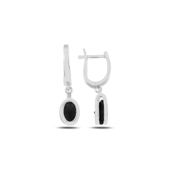 Ürün resmi: Rodyum Kaplama Siyah Zirkon Taşlı Gümüş Sallantılı Küpe