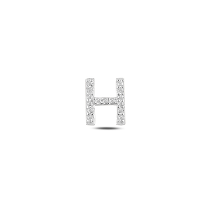 Resim Tekli Rodyum Kaplama Beyaz Zirkon Taş -H- Harfi Gümüş Küpe