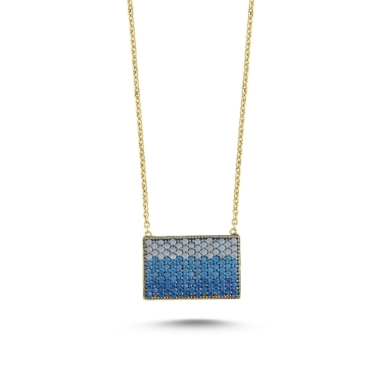 Ürün resmi: Altın Kaplama Nano Mavi Tonlama Taşlı Dikdörtgen Gümüş Bayan Kolye
