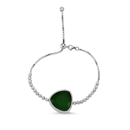Ürün resmi: Koyu Yeşil Buzlu Zirkon Buzlu Zirkon Taşlı Suyolu Gümüş Bayan Asansörlü Bileklik
