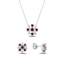Resim Rodyum Kaplama Garnet Zirkon (Koyu Kırmızı) Renkli Zirkon Taşlı Çiçek Gümüş Bayan Set