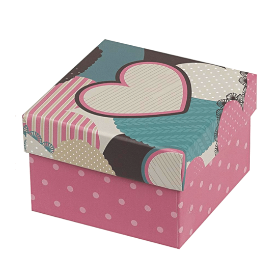 Ürün resmi: Kalp Desenli Yastıklı Saat ve Bileklik Karton Hediye Kutusu