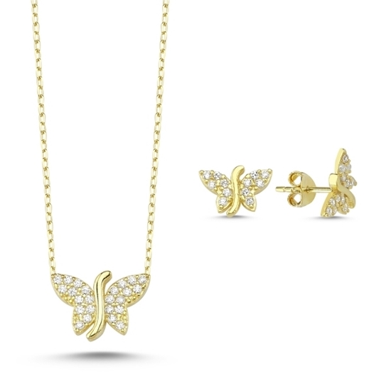 Ürün resmi: Altın Kaplama Zirkon Taşlı Kelebek Gümüş Bayan Set