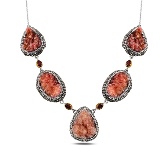 Ürün resmi: Druzy Taşlı Otantik Gümüş Bayan Kolye