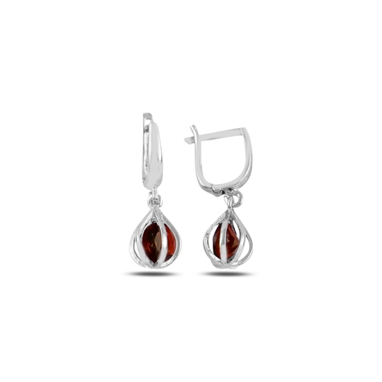 Ürün resmi: Rodyum Kaplama Garnet Zirkon Taşlı Gümüş Sallantılı Küpe