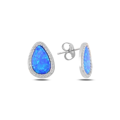 Resim Opal & Zirkon Taşlı Halo Gümüş Küpe