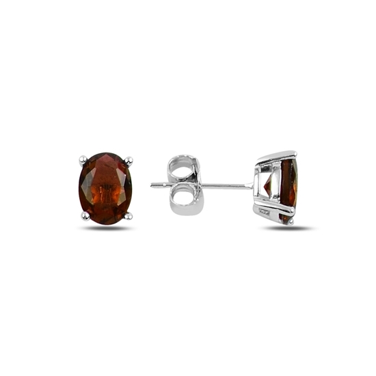 Ürün resmi: 6x8mm Oval Garnet Zirkon Tektaş Gümüş Küpe