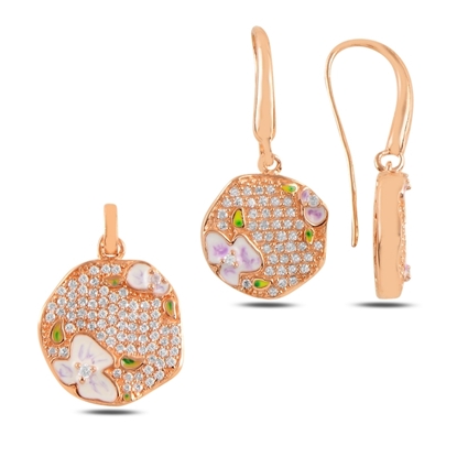 Resim Rose Kaplama Mine & Zirkon Taşlı Gümüş Bayan Set