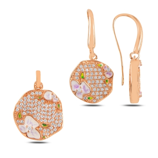 Ürün resmi: Rose Kaplama Mine & Zirkon Taşlı Gümüş Bayan Set