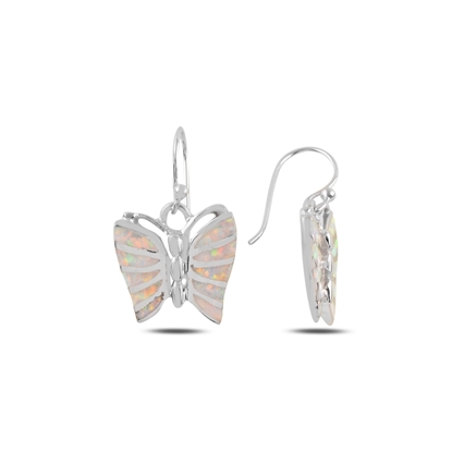Resim Kelebek Opal Taşlı Gümüş Sallantılı Küpe