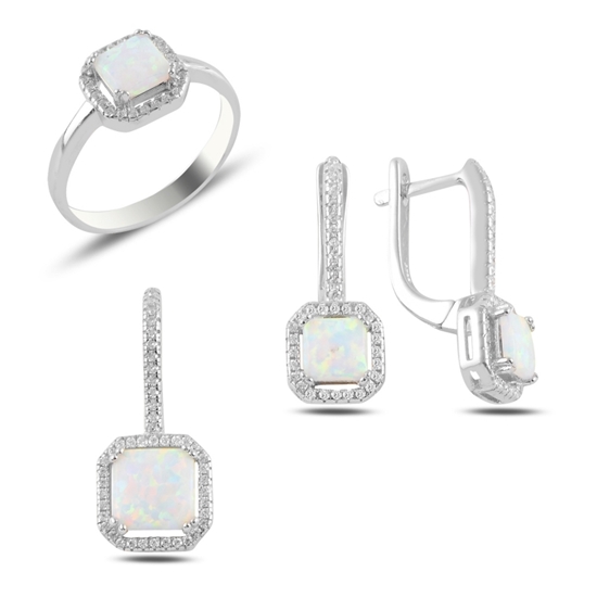 Ürün resmi: Opal & Zirkon Taşlı Gümüş Bayan Set
