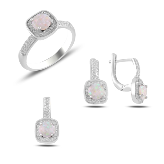 Ürün resmi: Opal & Zirkon Taşlı Gümüş Bayan Set