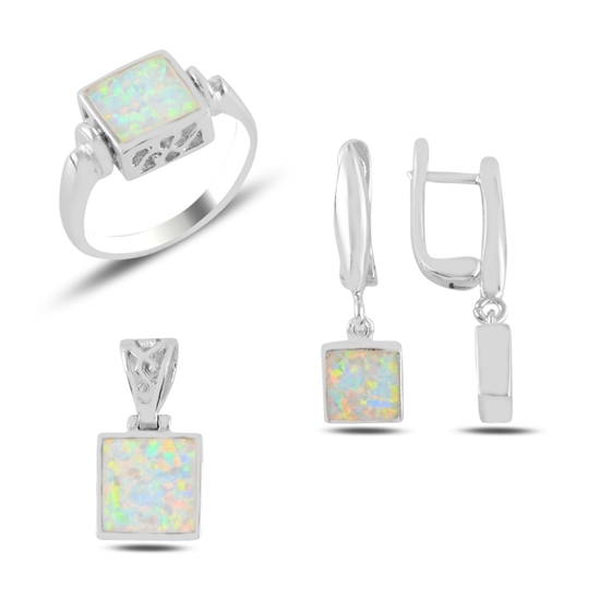 Ürün resmi: Opal Taşlı Kare Gümüş Bayan Set