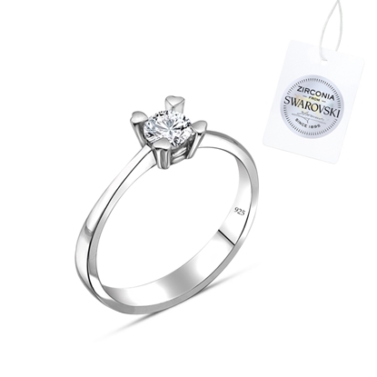 Resim Rodyum Kaplama Swarovski Zirkon Taşlı Tektaş Gümüş Bayan Yüzük
