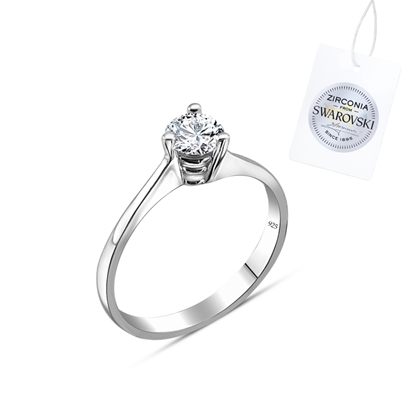 Resim Rodyum Kaplama Swarovski Zirkon Taşlı Tektaş Gümüş Bayan Yüzük