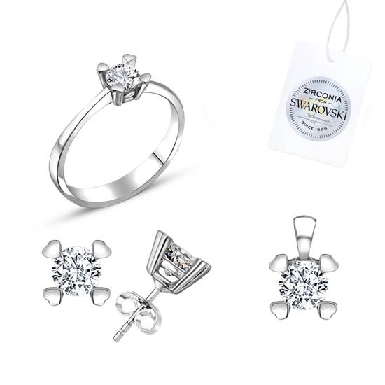 Ürün resmi: Rodyum Kaplama Swarovski Zirkon Taşlı Tektaş Gümüş Bayan Set