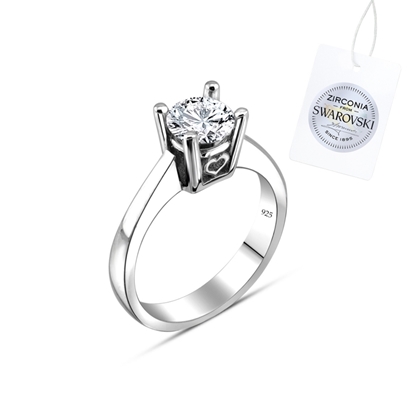 Resim Rodyum Kaplama Swarovski Zirkon Taşlı Tektaş Gümüş Bayan Yüzük