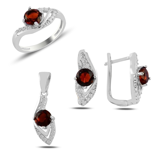 Ürün resmi: Garnet Zirkon Taşlı Gümüş Bayan Set