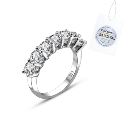 Resim Rodyum Kaplama Swarovski Zirkon Taşlı Yarım Tur Gümüş Bayan Yüzük