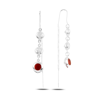 Resim Garnet Zirkon (Kırmızı) Zirkon Taşlı Gümüş Sallantılı Küpe