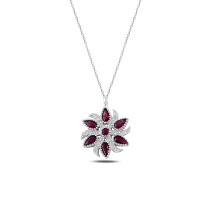 Resim Rodyum Kaplama Yakut Zirkon (Pembe) Zirkon Taşlı Gümüş Bayan Kolye