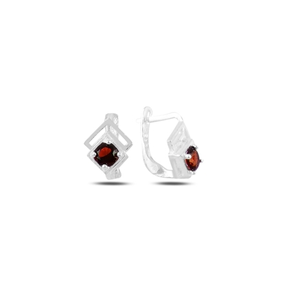 Resim Garnet Zirkon (Kırmızı) Zirkon Taşlı Gümüş Kız Çocuk Küpe