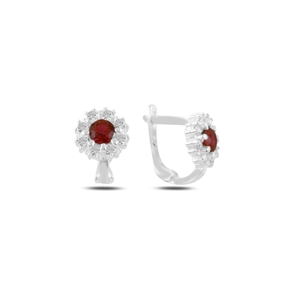 Resim Garnet Zirkon (Kırmızı) Zirkon Taşlı Gümüş Kız Çocuk Küpe