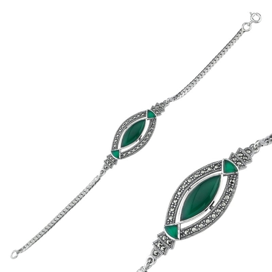 Ürün resmi: Yeşil Akik & Markazit Gümüş Bayan Bileklik