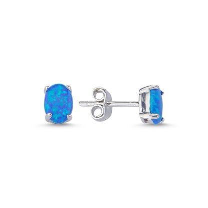 Resim Rodyum Kaplama 7x5mm Oval Opal Tektaş Gümüş Küpe