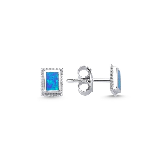 Ürün resmi: Rodyum Kaplama Opal Taşlı Gümüş Küpe