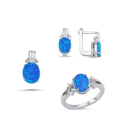Resim Rodyum Kaplama Opal Taşlı Gümüş Bayan Set