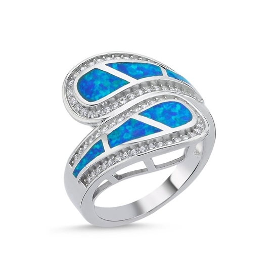 Ürün resmi: Rodyum Kaplama Opal & Zirkon Taşlı Gümüş Bayan Yüzük