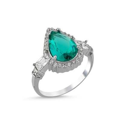 Resim Rodyum Kaplama Paraiba Zirkon Taşlı Gümüş Bayan Yüzük