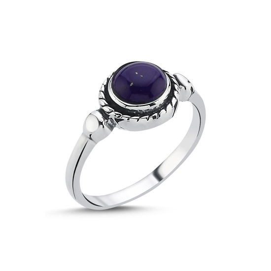 Ürün resmi: Lapis Lazuli & Etnik Detaylı Oksitli Gümüş Bayan Yüzük