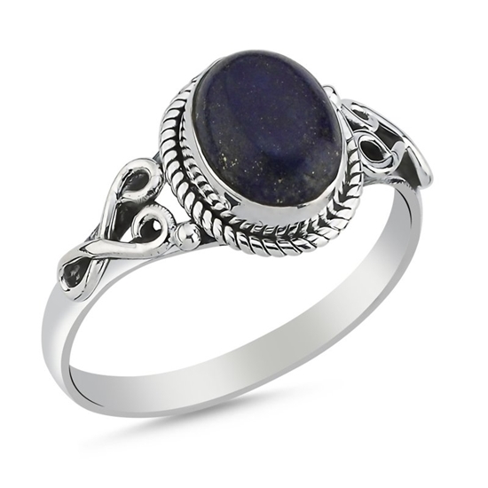 Ürün resmi: Lapis Lazuli Oval Kesim & Etnik Detaylı Oksitli Gümüş Bayan Yüzük