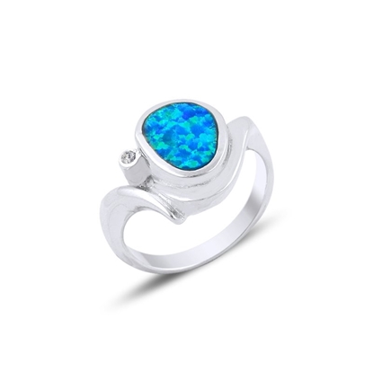 Resim Rodyum Kaplama Opal Zirkon Taşlı Gümüş Bayan Yüzük