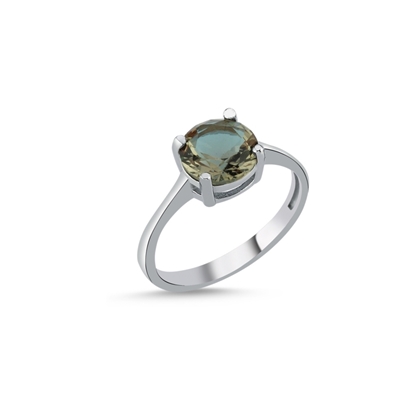 Resim Rodyum Kaplama Yuvarlak Zultanit Taşlı Gümüş Bayan Yüzük